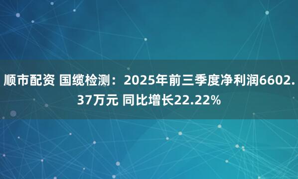 顺市配资 国缆检测：2025年前三季度净利润6602.37万元 同比增长22.22%